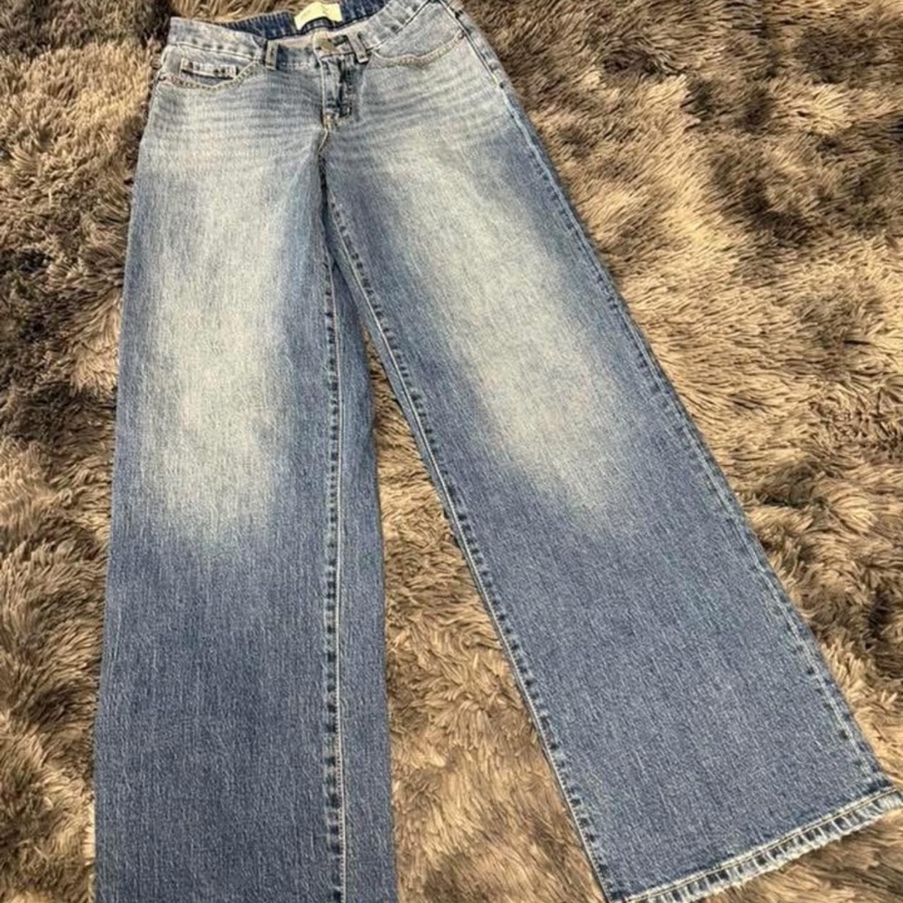 BKE Blue Flare Wide Leg Jeans with Natural Fading